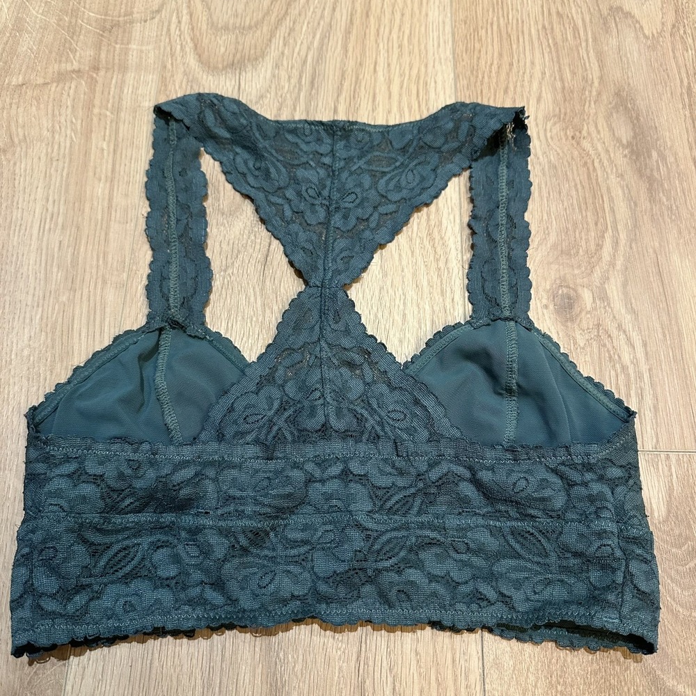 Free People Galloon Lace Racerback Bra Green Bralette Size‎ S Small Boho - Picture 6 of 7